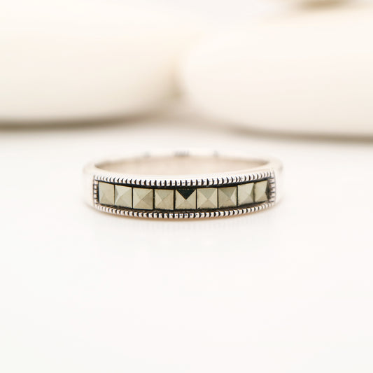 Swiss-cut marcasite band ring in sterling silver