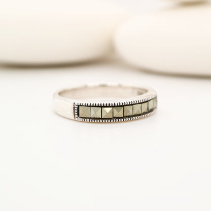Swiss-cut marcasite band ring in sterling silver