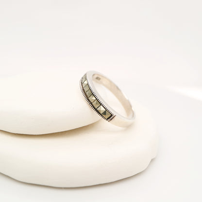 Swiss-cut marcasite band ring in sterling silver