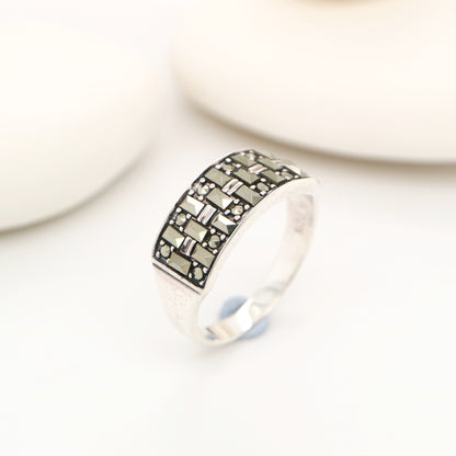 Marcasite wide band ring in sterling silver