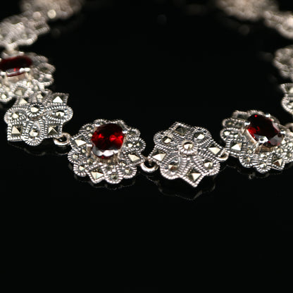 Art deco bracelet with garnet and marcasite in sterling silver