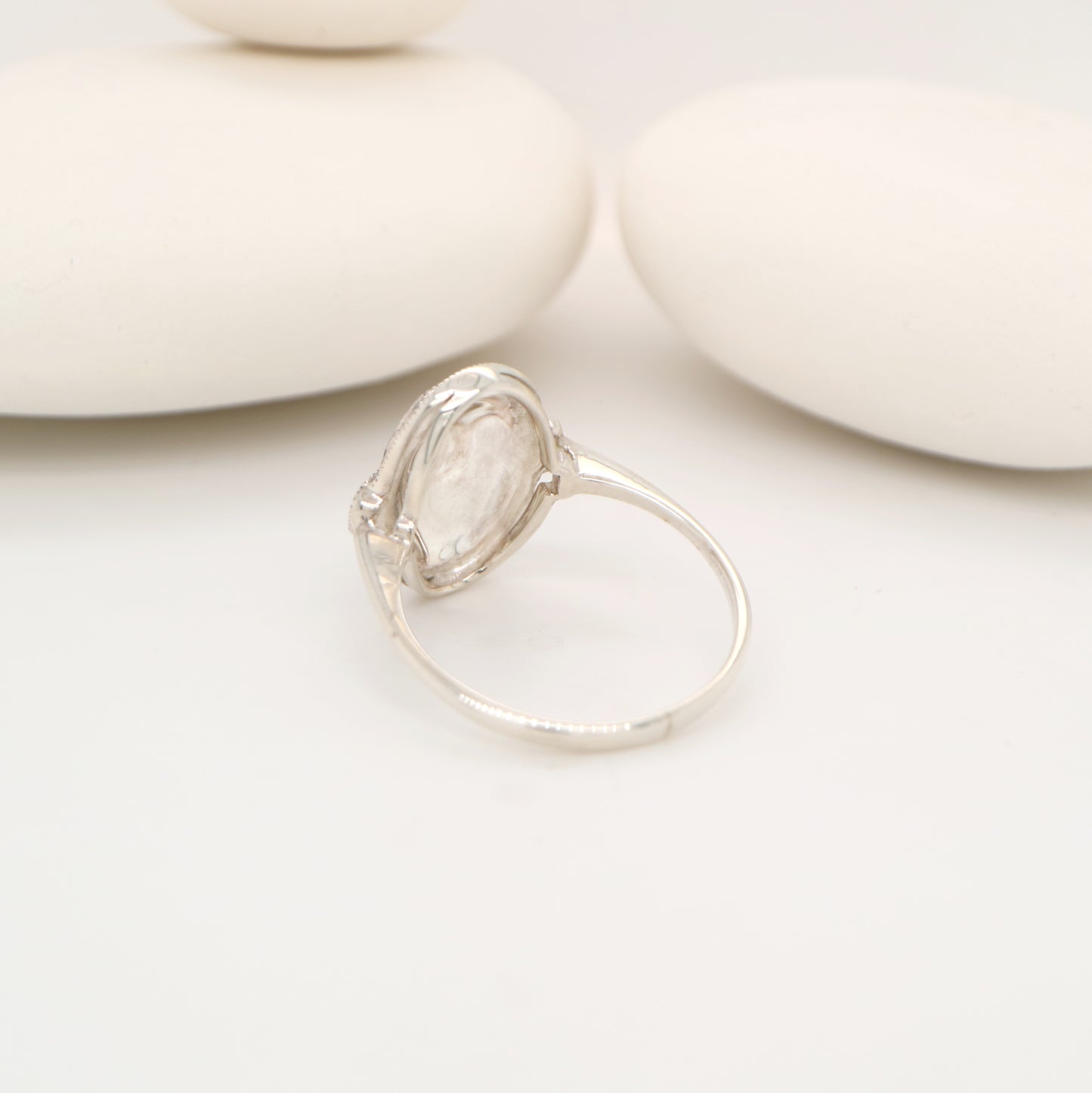 Stacked oval art deco ring with marcasite in sterling silver