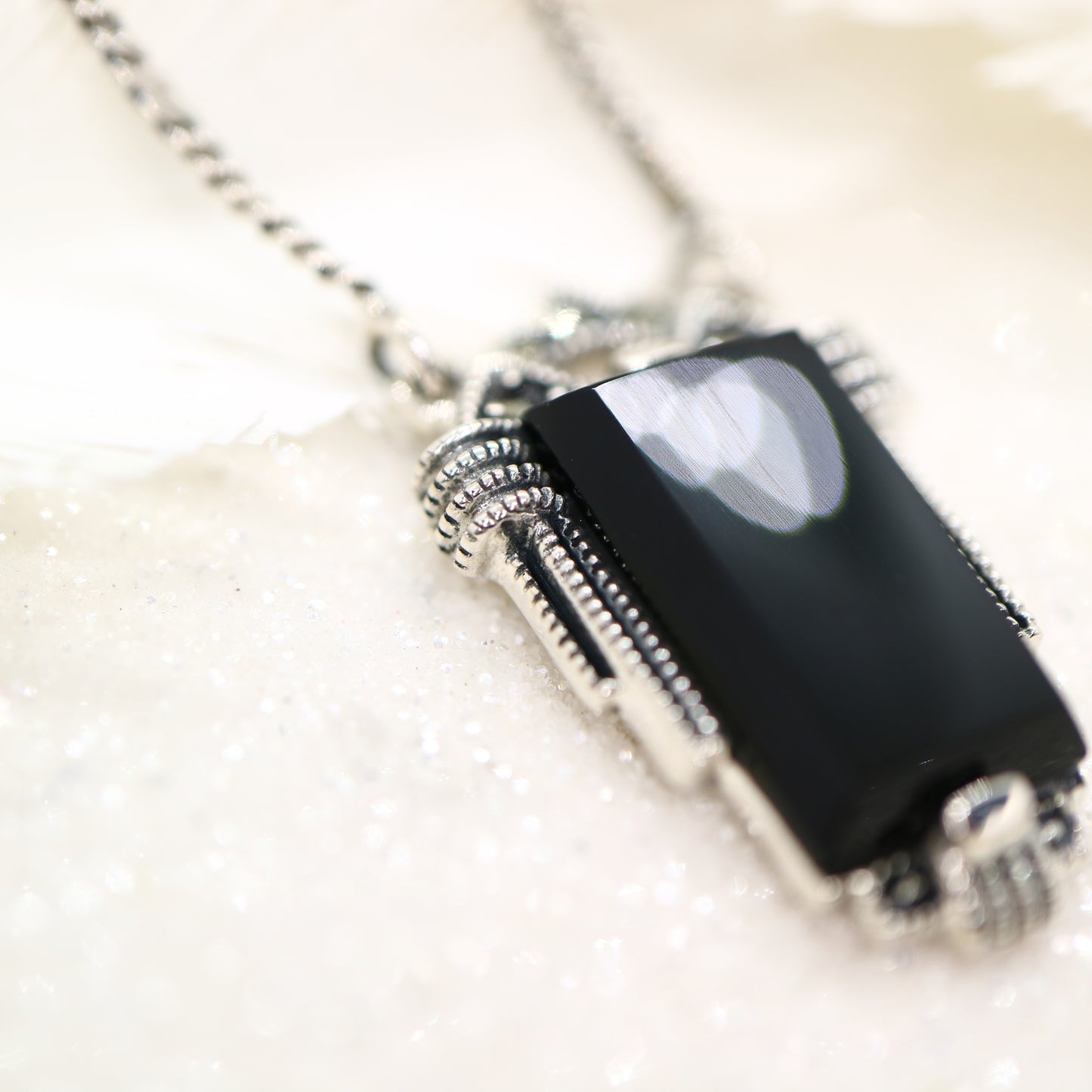 Architectural art deco onyx necklace in sterling silver