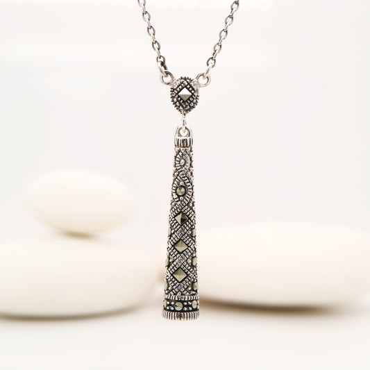 Marcasite pillar pendant necklace in sterling silver