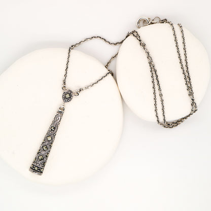 Marcasite pillar pendant necklace in sterling silver