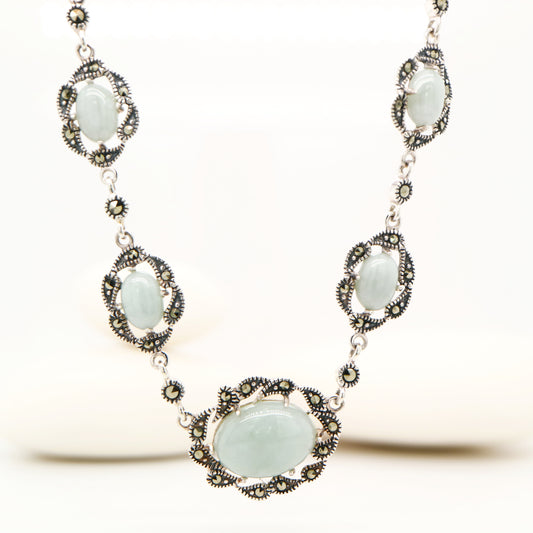 Jade and Marcasite Necklace in Sterling Silver