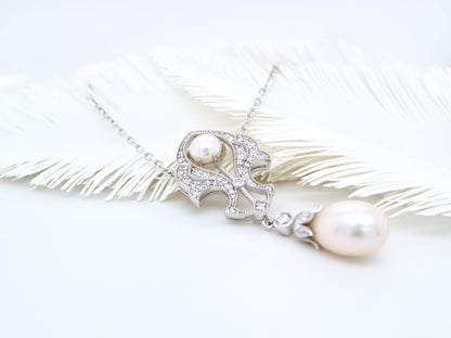 Edwardian pendant with fresh water pearl and CZ in Sterling Silver