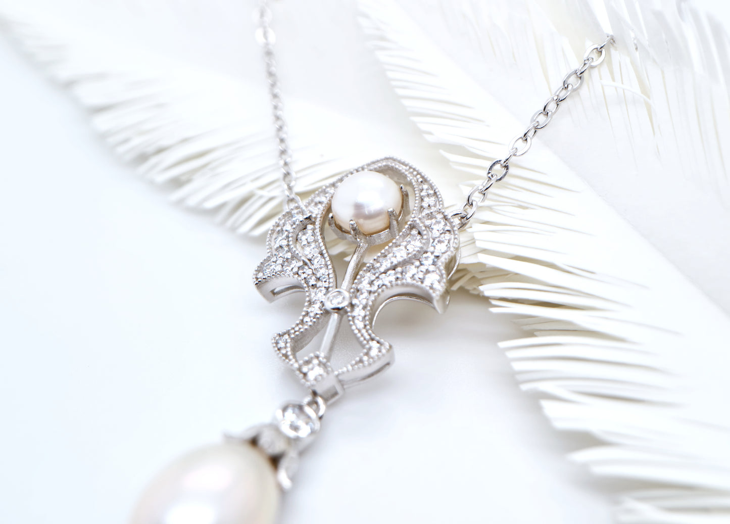 Edwardian pendant with fresh water pearl and CZ in Sterling Silver