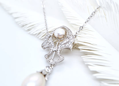 Edwardian pendant with fresh water pearl and CZ in Sterling Silver