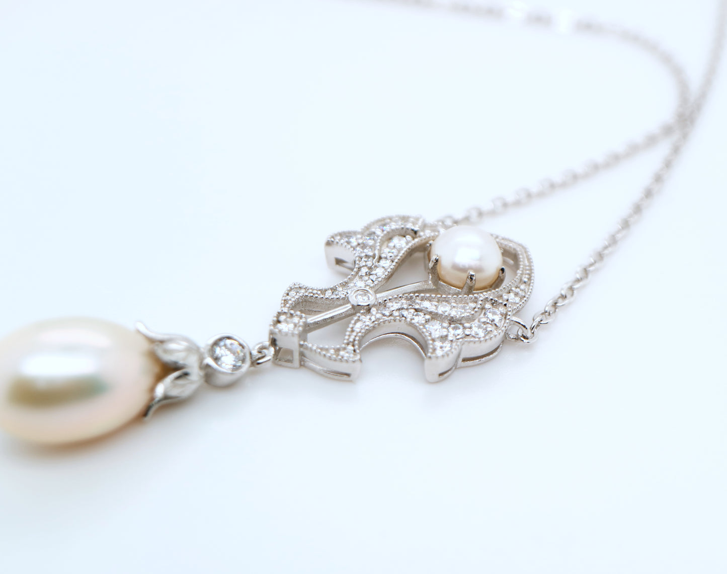 Edwardian pendant with fresh water pearl and CZ in Sterling Silver