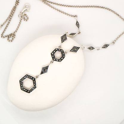 Hexagon Necklace with Marcasite in sterling silver