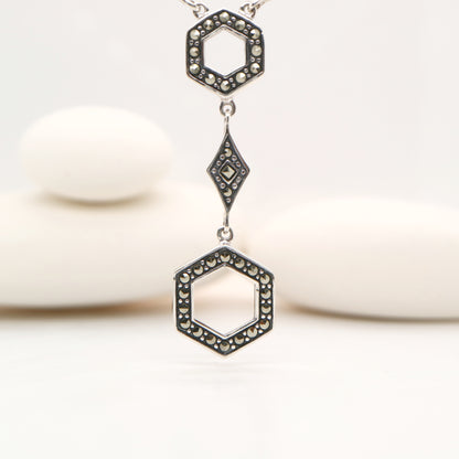 Hexagon Necklace with Marcasite in sterling silver