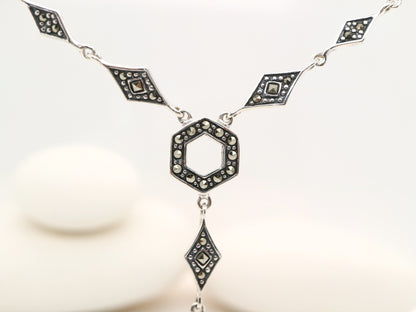 Hexagon Necklace with Marcasite in sterling silver