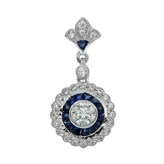 Diamond and sapphire target pendant in 9k white gold