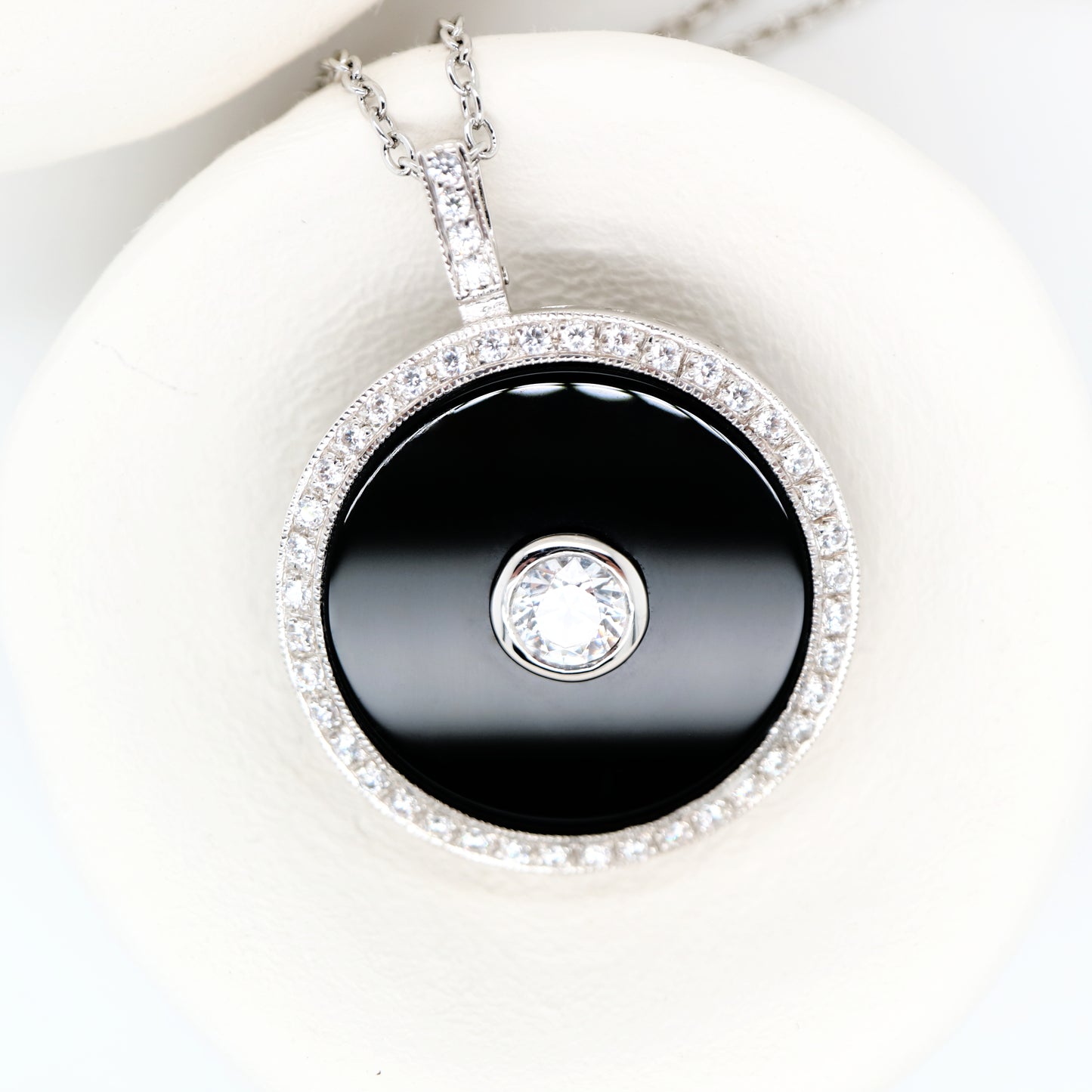 Vintage style pendant with CZ and onyx in Sterling Silver