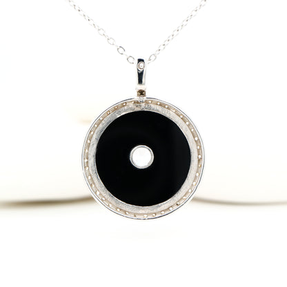 Vintage style pendant with CZ and onyx in Sterling Silver