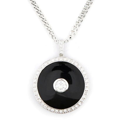 Vintage style pendant with CZ and onyx in Sterling Silver