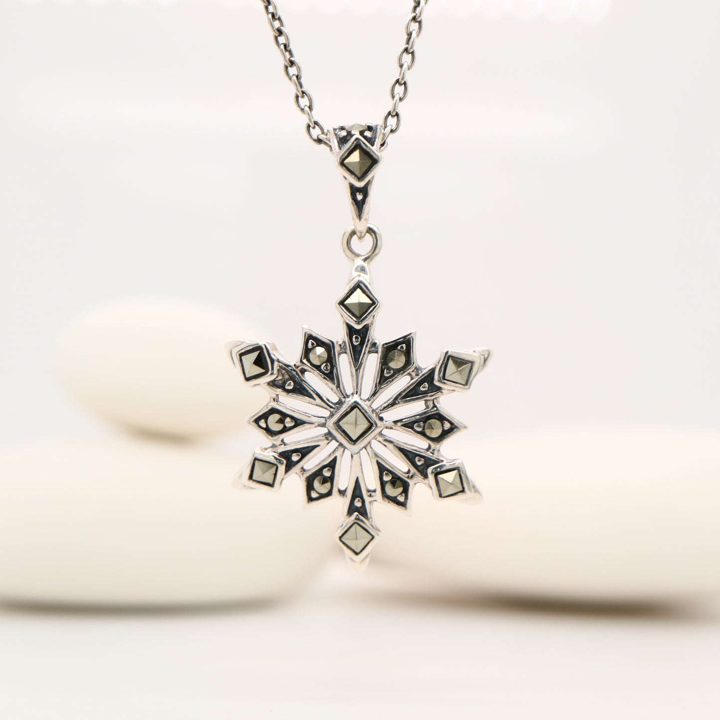 Snowflake Pendant in Sterling Silver and Marcasite