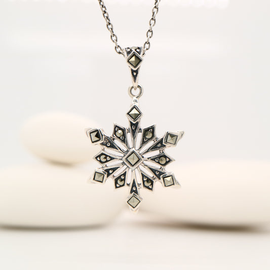 Snowflake Pendant in Sterling Silver and Marcasite