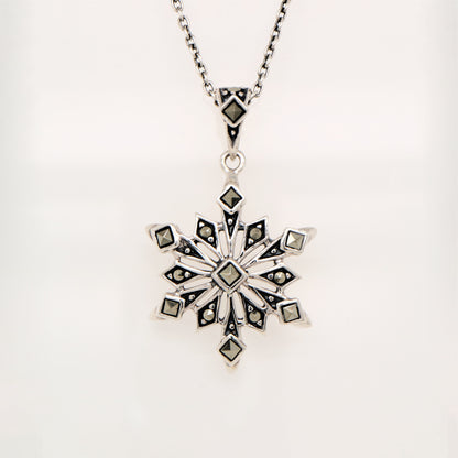 Snowflake Pendant in Sterling Silver and Marcasite