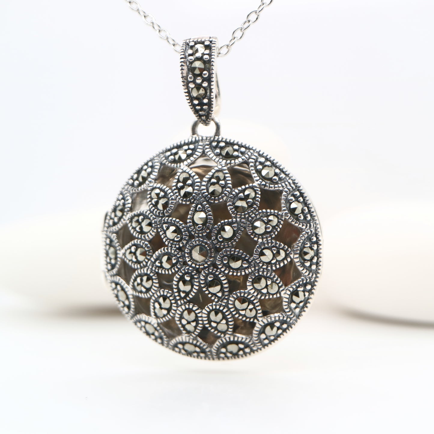 Art Nouveau Locket in Marcasite and Sterling Silver