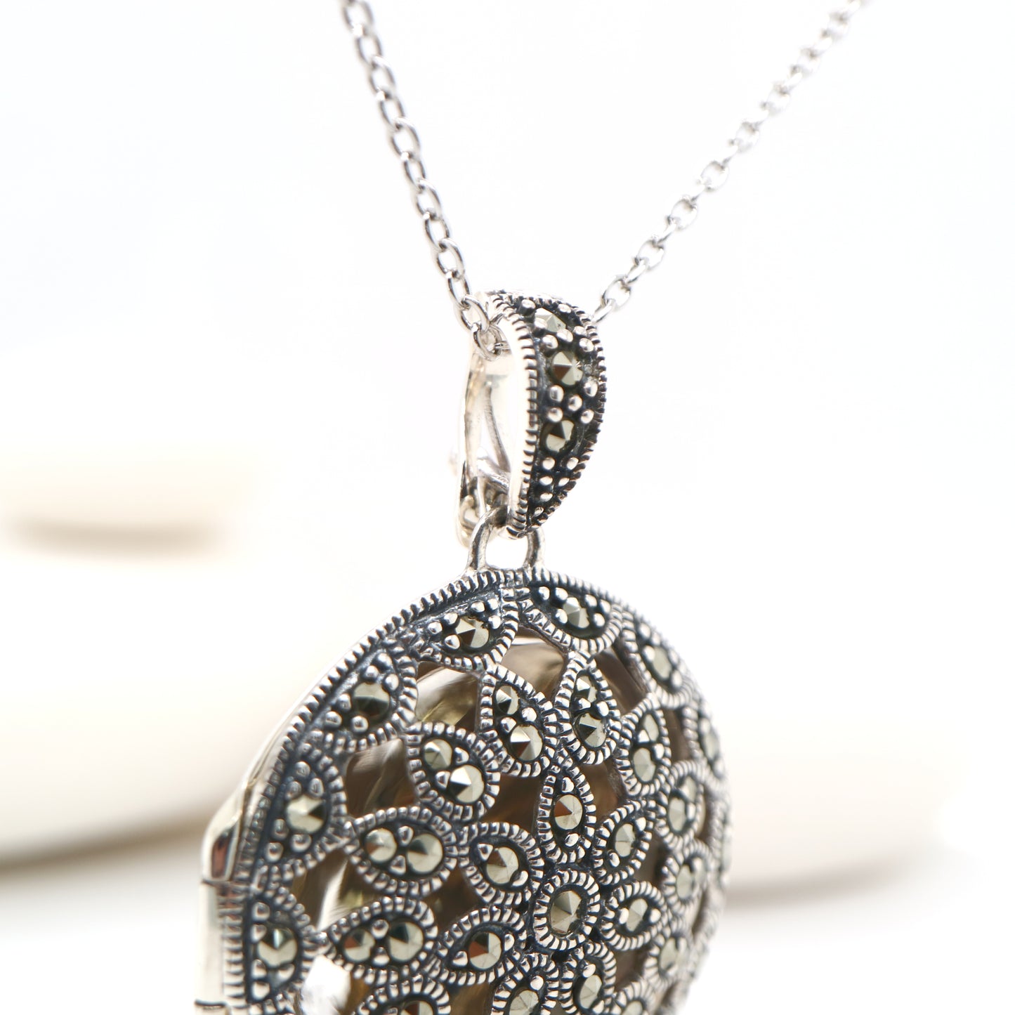 Art Nouveau Locket in Marcasite and Sterling Silver