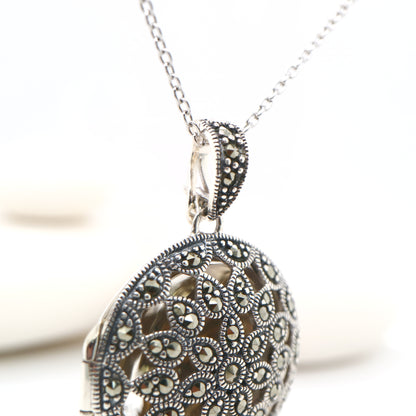 Art Nouveau Locket in Marcasite and Sterling Silver