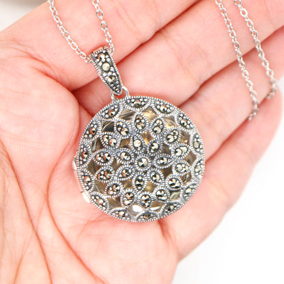 Art Nouveau Locket in Marcasite and Sterling Silver