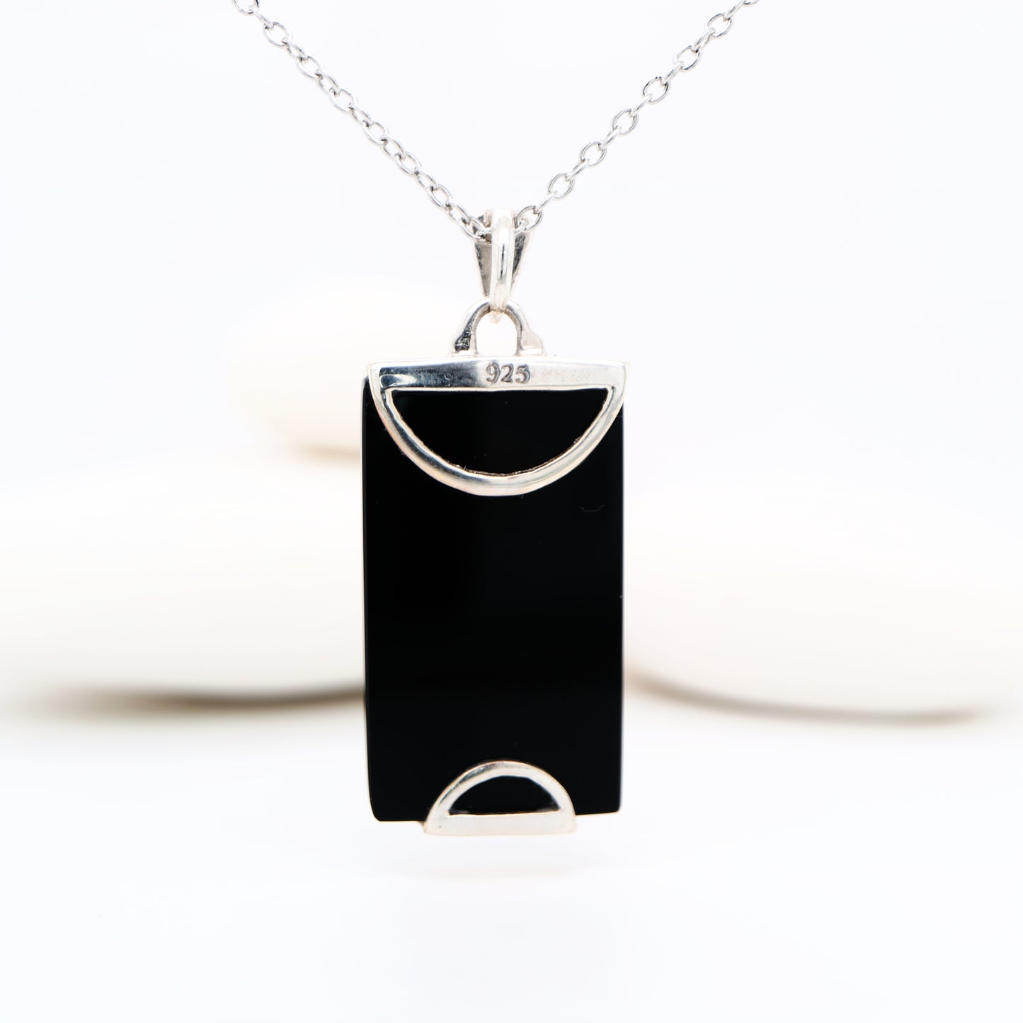 Art Deco Pendant in Black Onyx, Marcasite and Sterling Silver