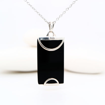 Art Deco Pendant in Black Onyx, Marcasite and Sterling Silver