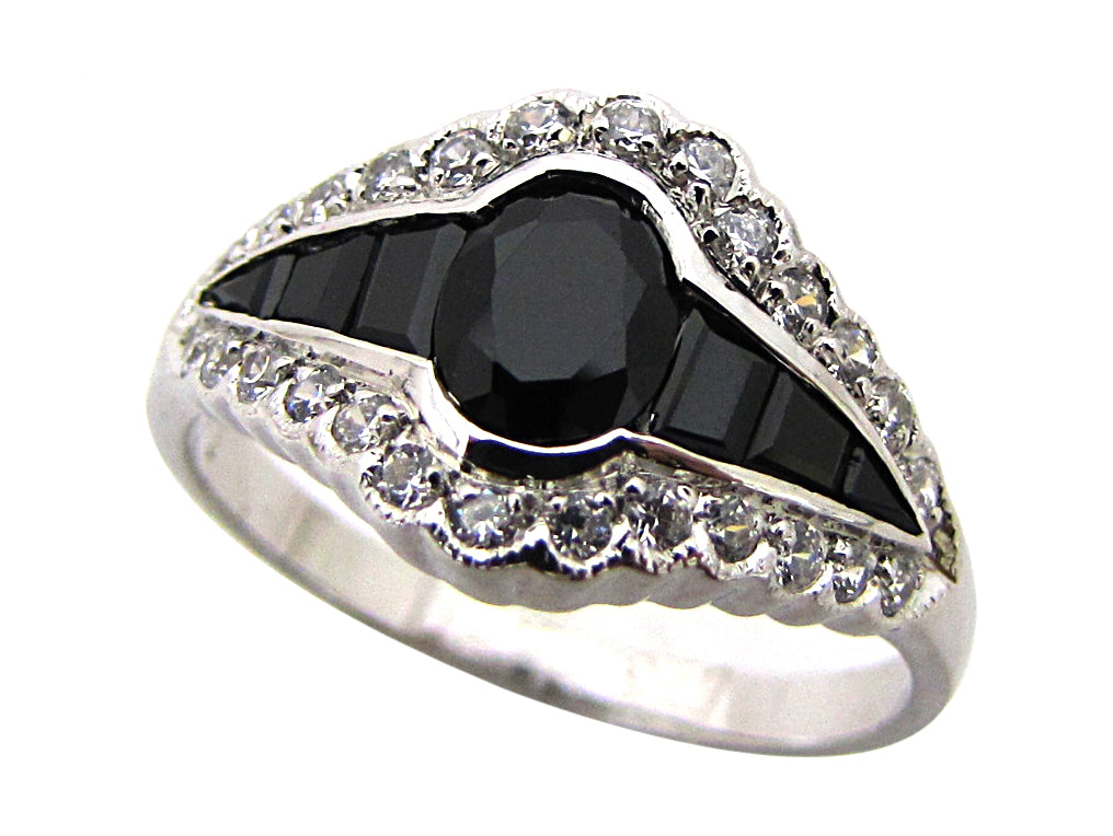 Black onyx diamond engagement ring in white gold