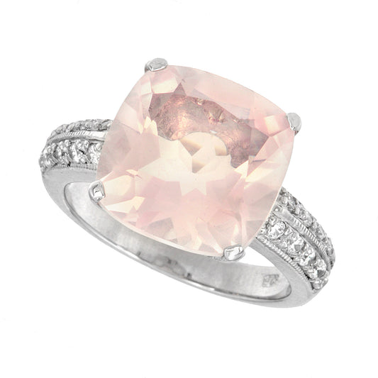 Gem candy ring with rose quartz and cz in sterling silver