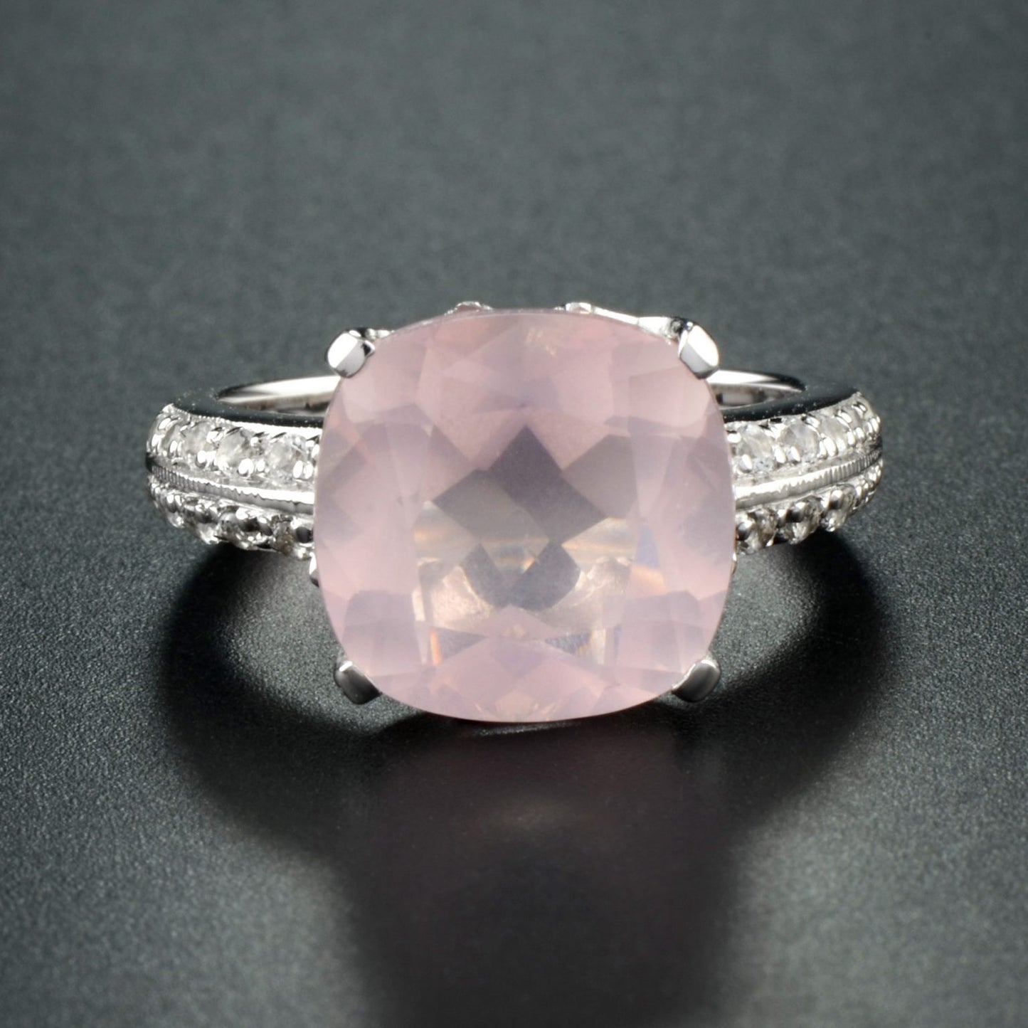 Gem candy ring with rose quartz and cz in sterling silver