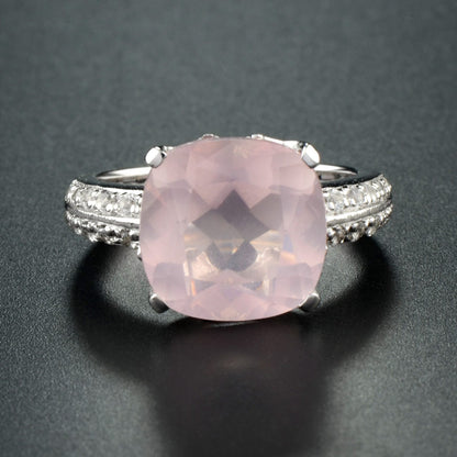 Gem candy ring with rose quartz and cz in sterling silver