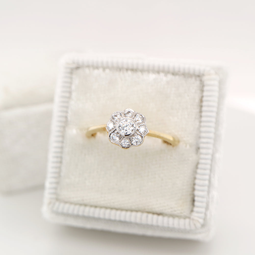 Daisy Natural diamond ring in twin color gold