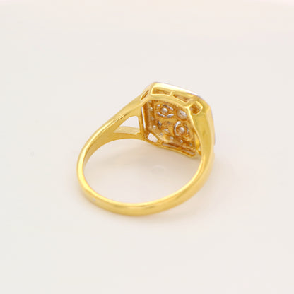 Vintage twin gold and natural diamond cluster ring with square face