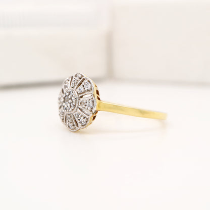 Round vintage art deco twin gold and natural diamond ring