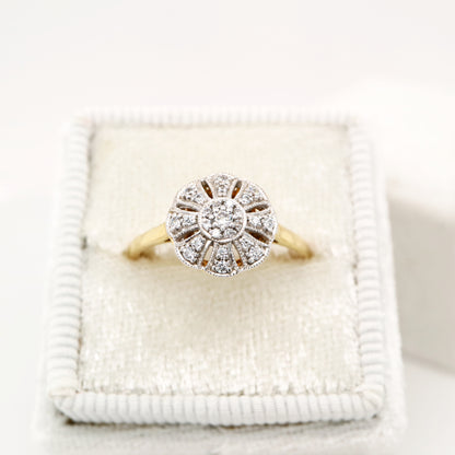 Round vintage art deco twin gold and natural diamond ring