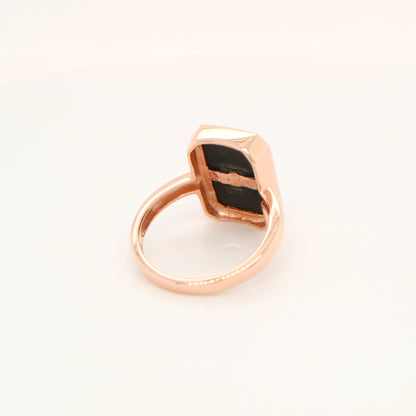 Art deco style ring in solid rose gold, onyx and natural diamond (larger face version)
