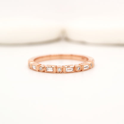Art deco half set band in solid rose gold with natural diamonds