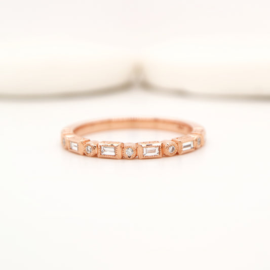 Art deco half set band in solid rose gold with natural diamonds
