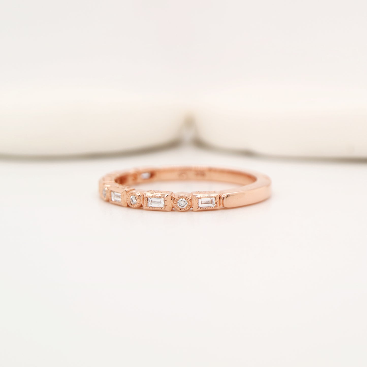 Art deco half set band in solid rose gold with natural diamonds