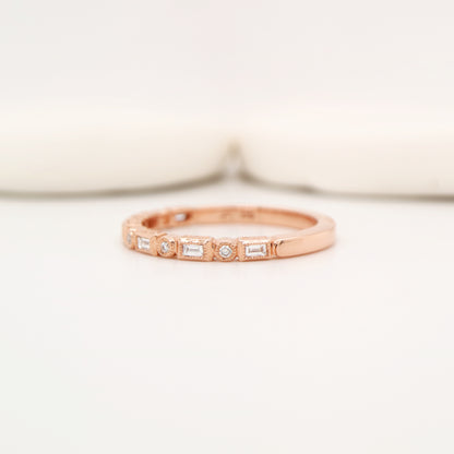 Art deco half set band in solid rose gold with natural diamonds