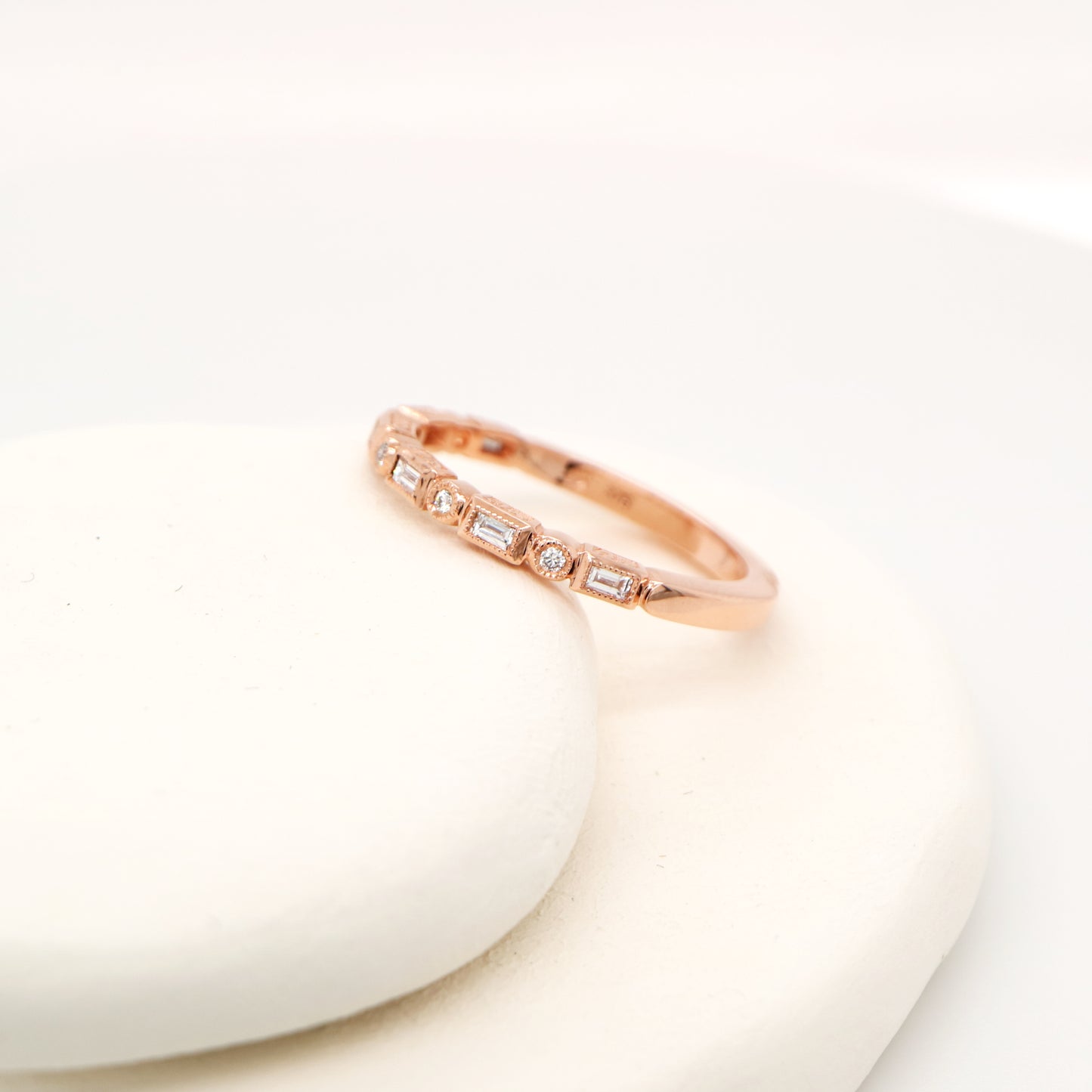 Art deco half set band in solid rose gold with natural diamonds