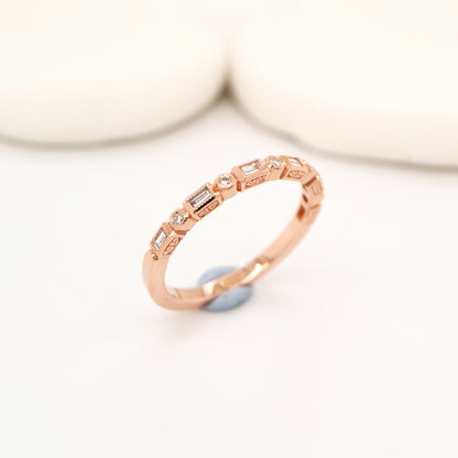 Art deco half set band in solid rose gold with natural diamonds