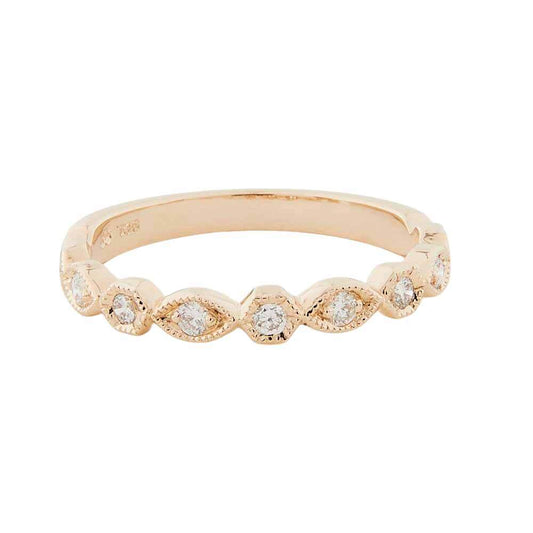 Art deco style half set band in solid yellow gold with laboratory grown diamonds