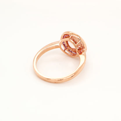 Morganite with pink sapphire halo ring in rose gold