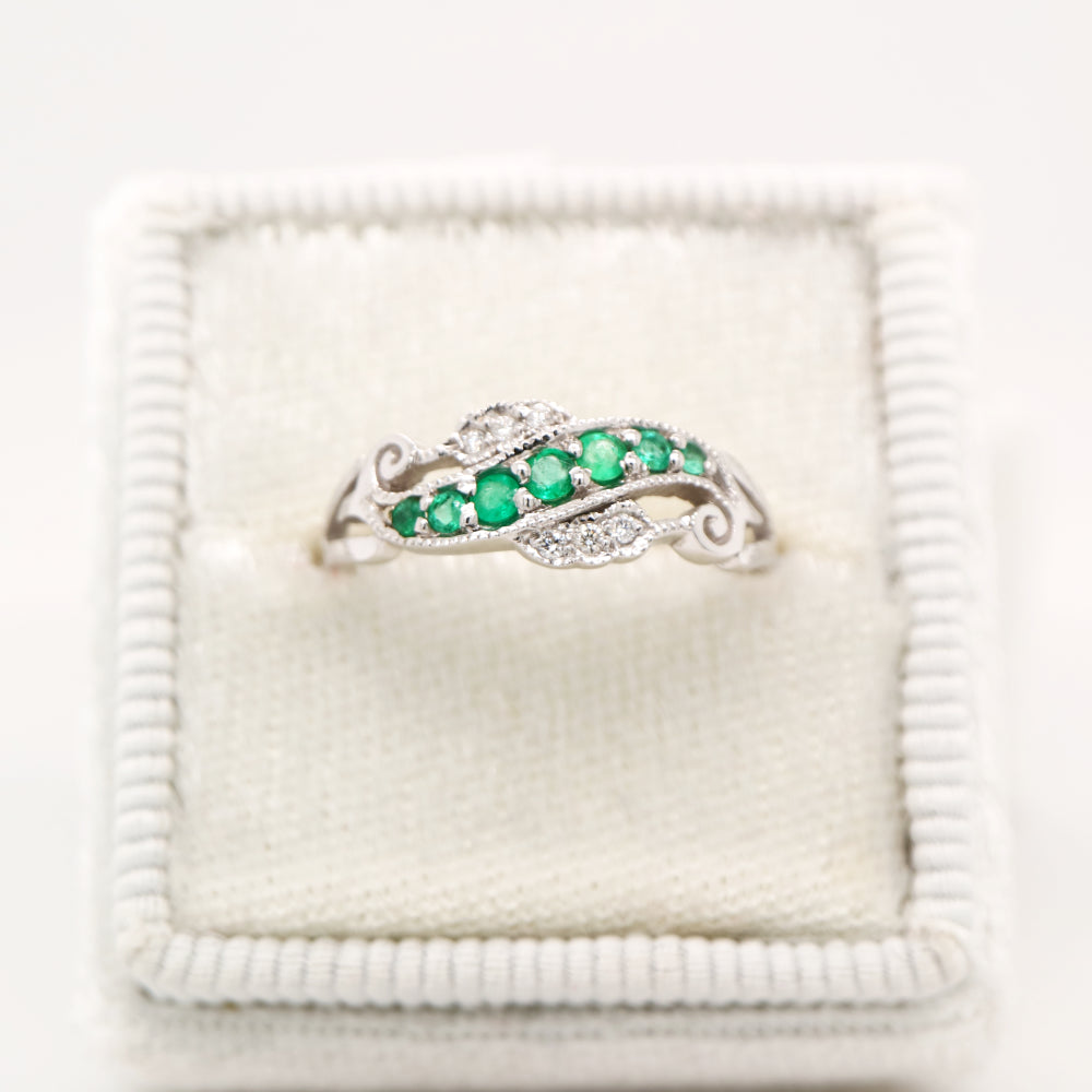 9ct white gold, emerald and diamond eternity ring