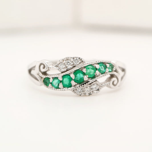 9ct white gold, emerald and diamond eternity ring