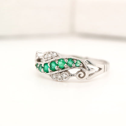 9ct white gold, emerald and diamond eternity ring